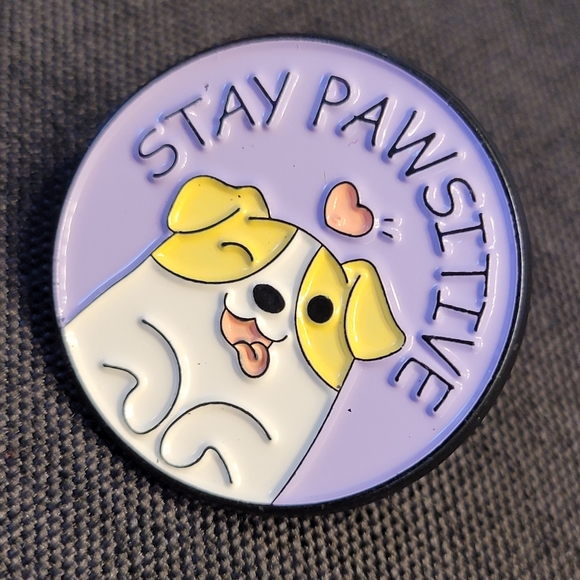Stay Pawsitive Darling Derpy Dog Enamel Pin - Picture 3 of 10